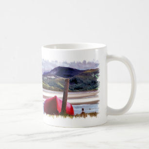 BOAT AND MOUNTAIN LANDSCAPE COFFEE MUG