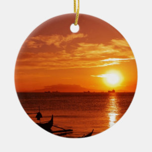 boat and sunset ceramic tree decoration
