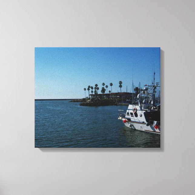 Boat At Oceanside Wrapped Canvas (Front)