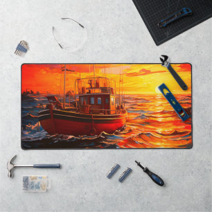 Boat at Sunset Desk Mat