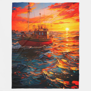Boat at Sunset Fleece Blanket