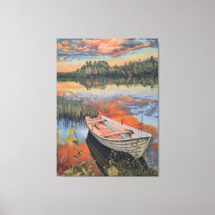 Boat at Sunset: Realistic Lake Reflection wall Art