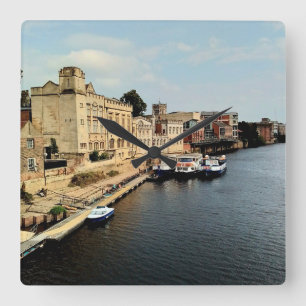 Boat , at the water square wall clock