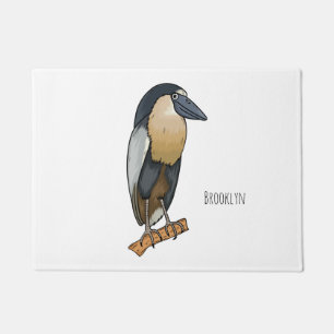 Boat-billed heron bird cartoon illustration doormat