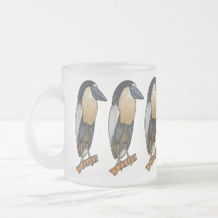 Boat-billed heron bird cartoon illustration frosted glass coffee mug