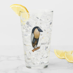 Boat-billed heron bird cartoon illustration glass