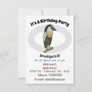 Boat-billed heron bird cartoon illustration  invitation