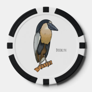 Boat-billed heron bird cartoon illustration poker chips