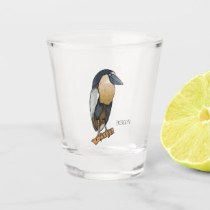 Boat-billed heron bird cartoon illustration shot glass