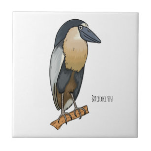 Boat-billed heron bird cartoon illustration tile