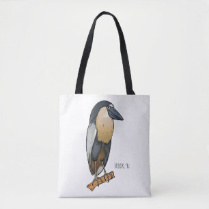 Boat-billed heron bird cartoon illustration tote bag