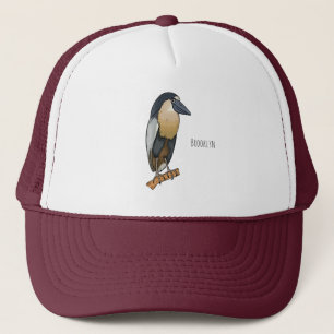 Boat-billed heron bird cartoon illustration trucker hat