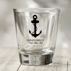 Boat Black Anchor Monogram Nautical Shot Glass