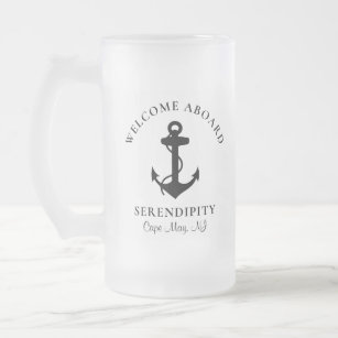 Boat Black Anchor Personalised Frosted Glass Beer Mug