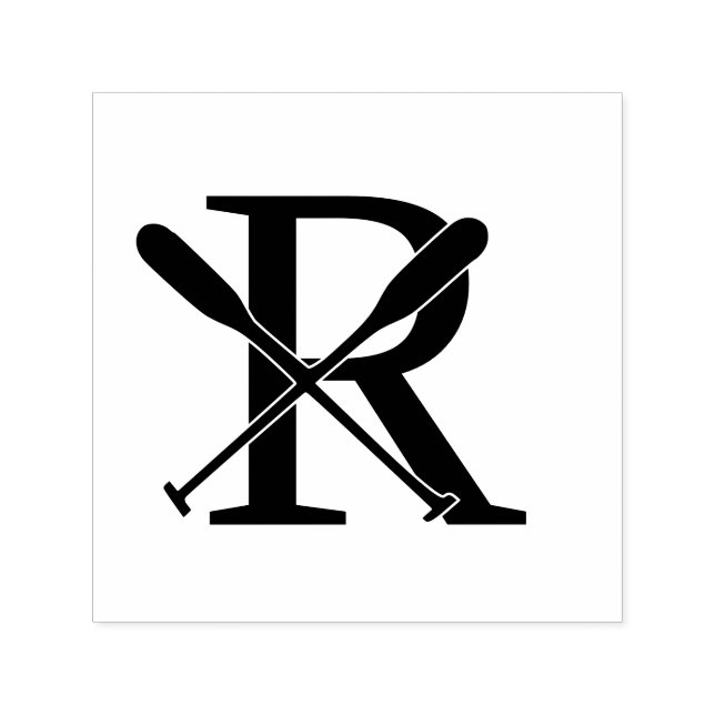 Boat Canoe Oars Over Single Bold Initial Monogram Self-inking Stamp (Design)