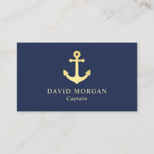 Boat Captain Anchor Logo Navy And Gold Business Card
