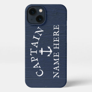 Boat Captain Name Nautical Anchor Navy Blue iPhone 13 Case
