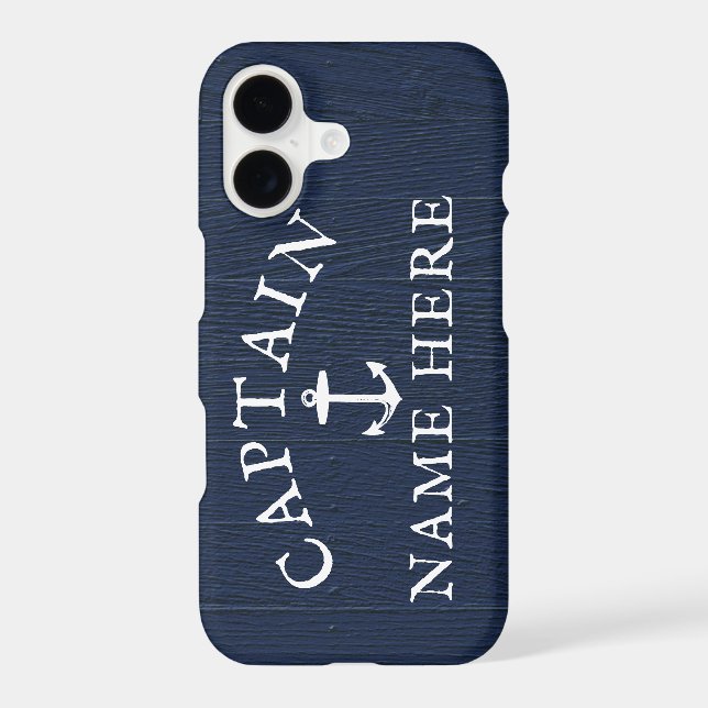 Boat Captain Name Nautical Anchor Navy Blue iPhone Case (Back)