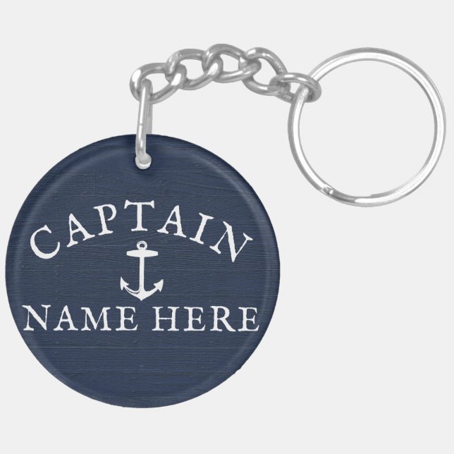 Boat Captain Name Nautical Anchor Navy Blue Key Ring (Back Right)