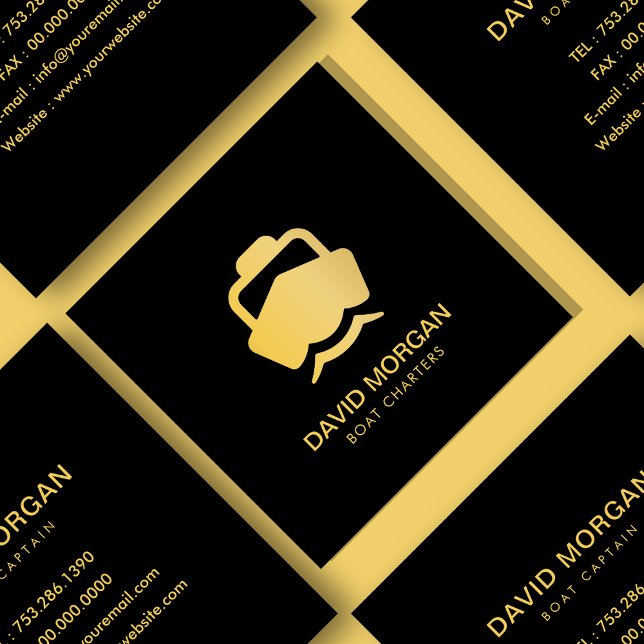 Boat Captain Yacht Black And Gold  Square Business Card (Creator Uploaded)
