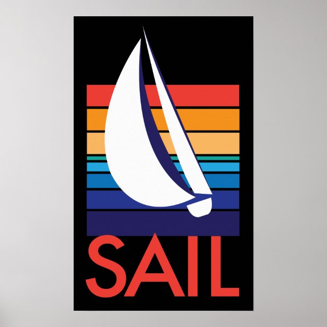 Boat Colour Square_SAIL on black poster print (Front)