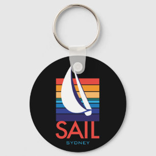 Boat Colour Square_SAIL_Sydney on black keychain