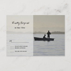 Boat & Couple Silhouette Lake Wedding RSVP Cards