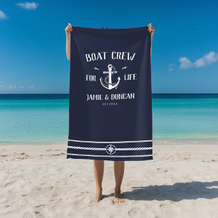 Boat Crew For Life Nautical Modern Custom Name Beach Towel