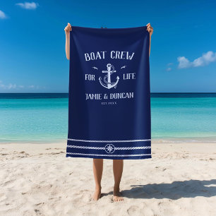 Boat Crew For Life Nautical Modern Custom Name Beach Towel