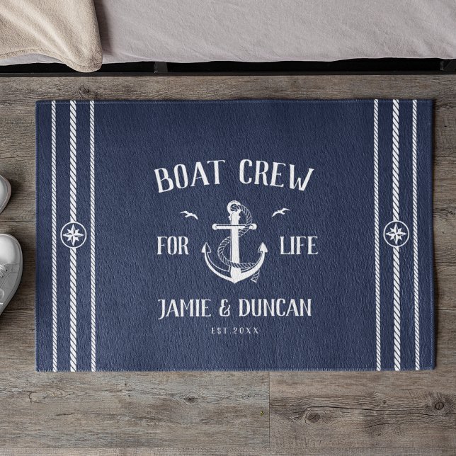 Boat Crew For Life Nautical Modern Custom Name Doormat (Creator Uploaded)