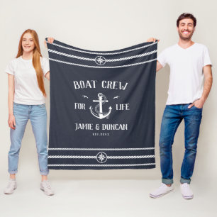 Boat Crew For Life Nautical Modern Custom Name Fleece Blanket