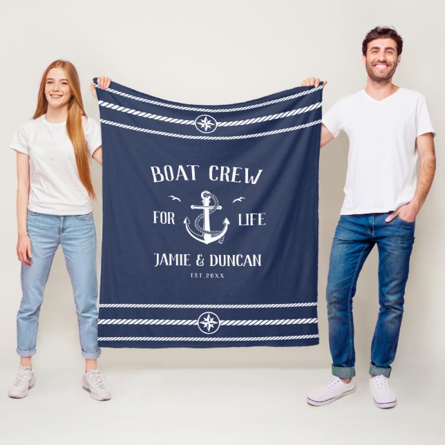 Boat Crew For Life Nautical Modern Custom Name Fleece Blanket (In Situ)
