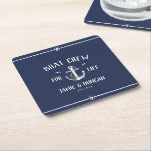 Boat Crew For Life Nautical Modern Custom Name Square Paper Coaster