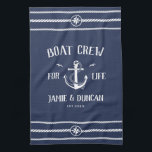Boat Crew For Life Nautical Modern Custom Name Tea Towel<br><div class="desc">Boat crew for Life! Modern anchor kitchen towel in classic nautical navy blue and white showcasing your names and date surrounded by rope details. Great gift for boat lovers for Valentine's day,  newlyweds,  weddings,  vow renewals,  or anniversaries.</div>