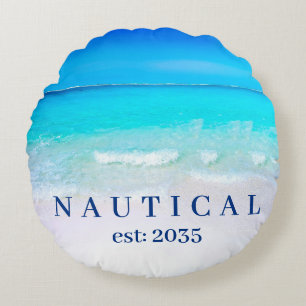 Boat Decor Ocean Sea Blue Round Cushion
