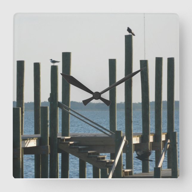 Boat Docks at Dusk Square Wall Clock (Front)
