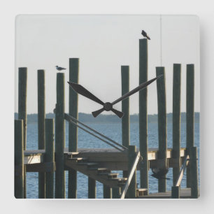 Boat Docks at Dusk Square Wall Clock