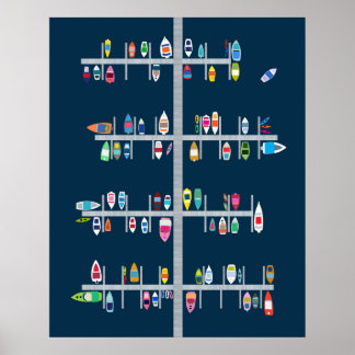 Boat Docks-Multi on Navy Poster