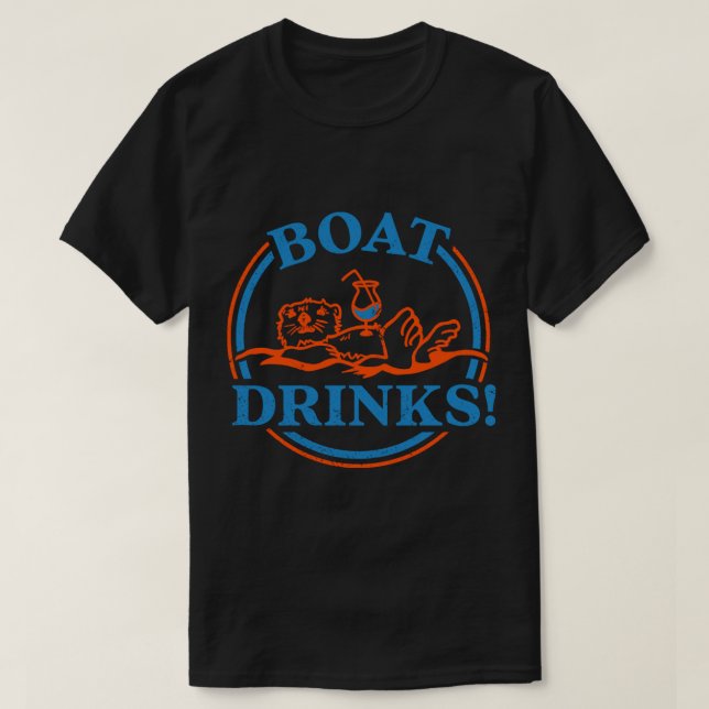 Boat Drinks!_quot_ Cute _amp_ Funny Otter Drinking T-Shirt (Design Front)
