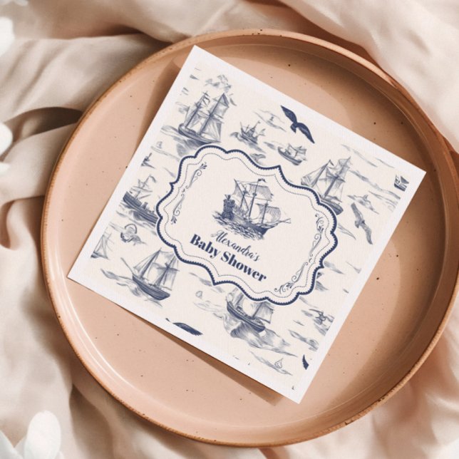 Boat Elegant Toile Nautical Baby Shower Napkin (Creator Uploaded)