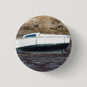 Boat grounded at mooring in an harbour 3 cm round badge