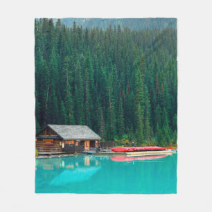 Boat house by Lake Louise in Banff National Park, Fleece Blanket