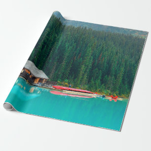 Boat house by Lake Louise in Banff National Park, Wrapping Paper