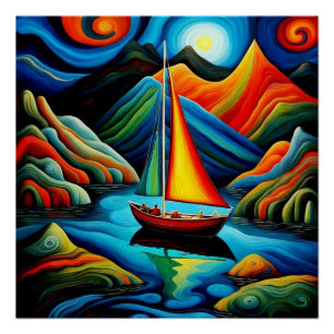 Boat in fjord 10 poster
