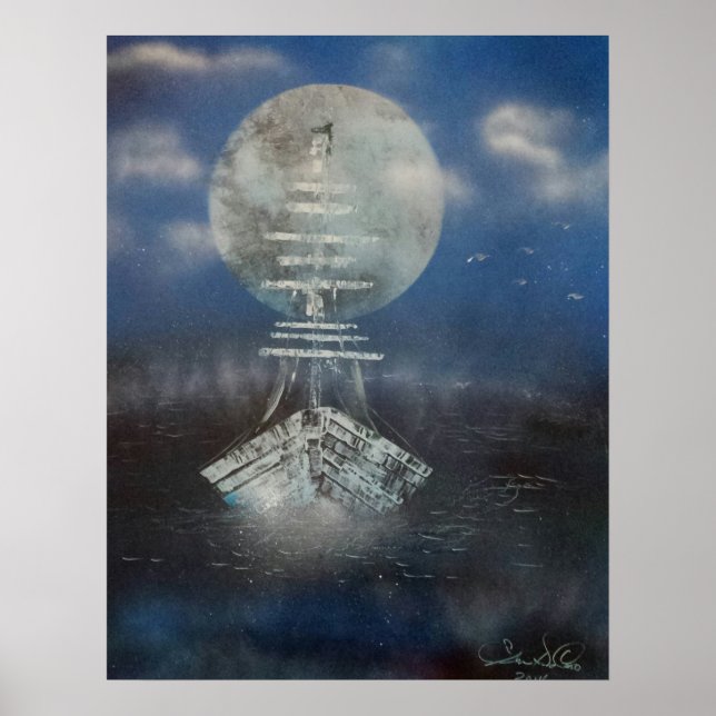 Boat in moonlight poster (Front)