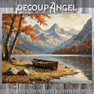 Boat in Mountain Landscape -Decoupage- Tissue Paper