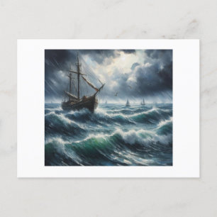 Boat in Stormy Sea (AI Generated) Postcard