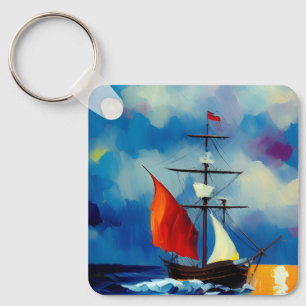 Boat in the Night Key Ring