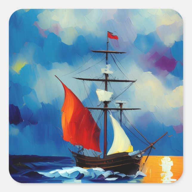 Boat in the Night Square Sticker (Front)