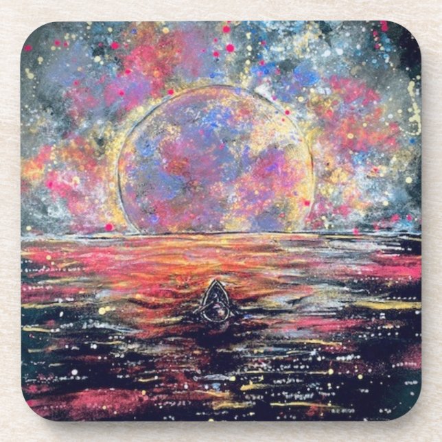 Boat into the Colourful Moon - Hard Plastic Coaste Coaster (Front)
